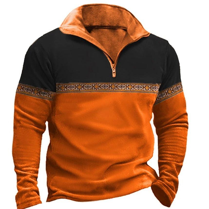 Printing Lapel Long Sleeve Pullover - AmiraMart