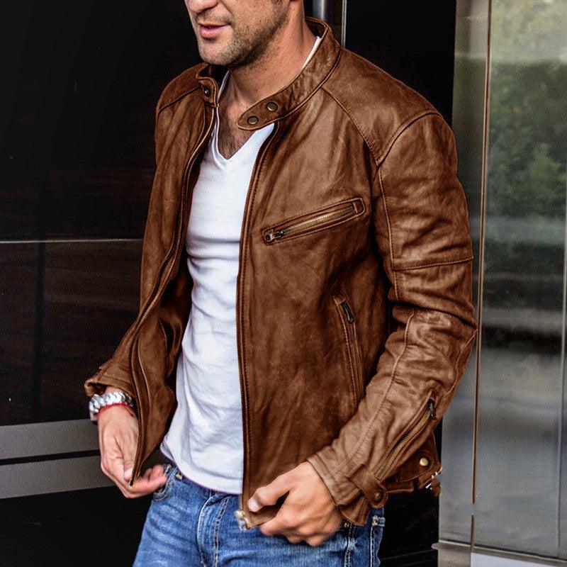 Punk Mens Motorcycle Leather Jacket - AmiraMart