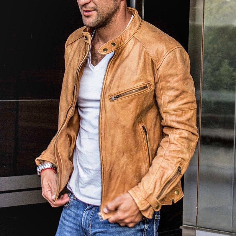 Punk Mens Motorcycle Leather Jacket - AmiraMart