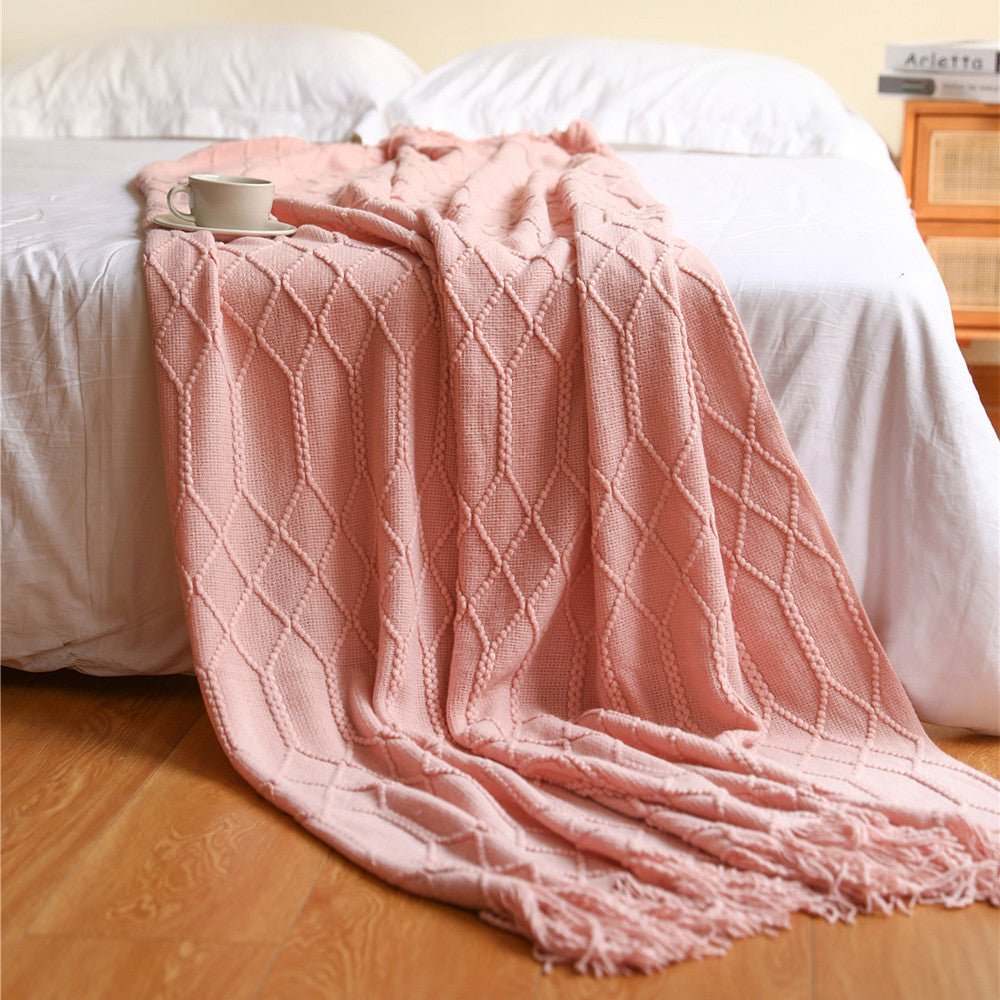 Pure Color Coral Fleece Knitted Sofa Blanket - AmiraMart