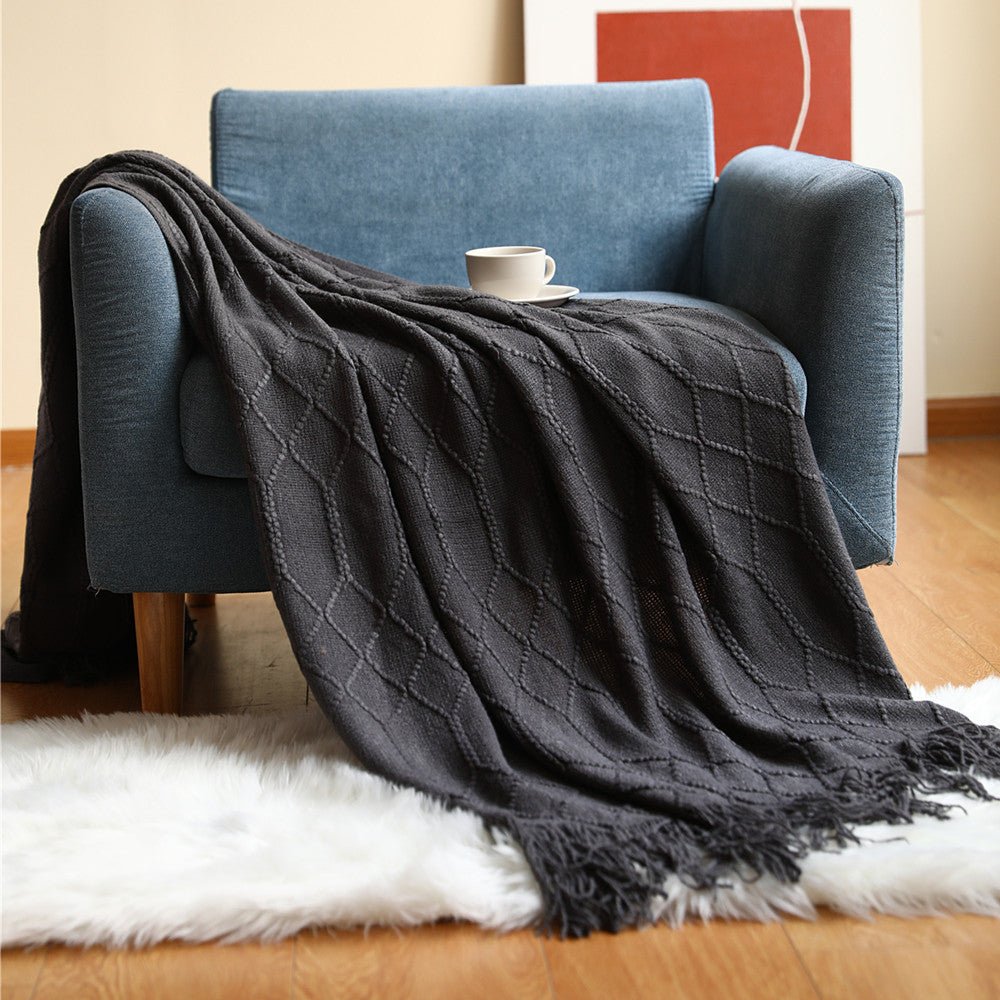 Pure Color Coral Fleece Knitted Sofa Blanket - AmiraMart