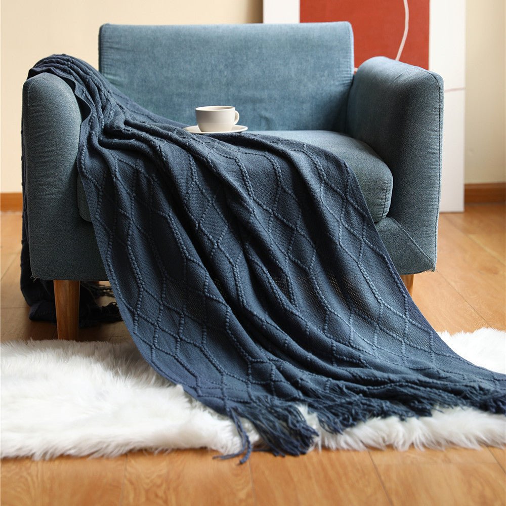 Pure Color Coral Fleece Knitted Sofa Blanket - AmiraMart