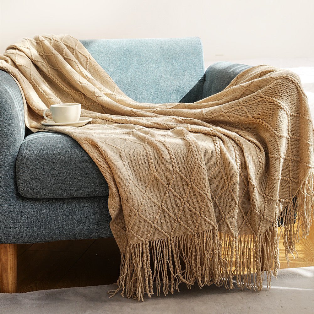 Pure Color Coral Fleece Knitted Sofa Blanket - AmiraMart