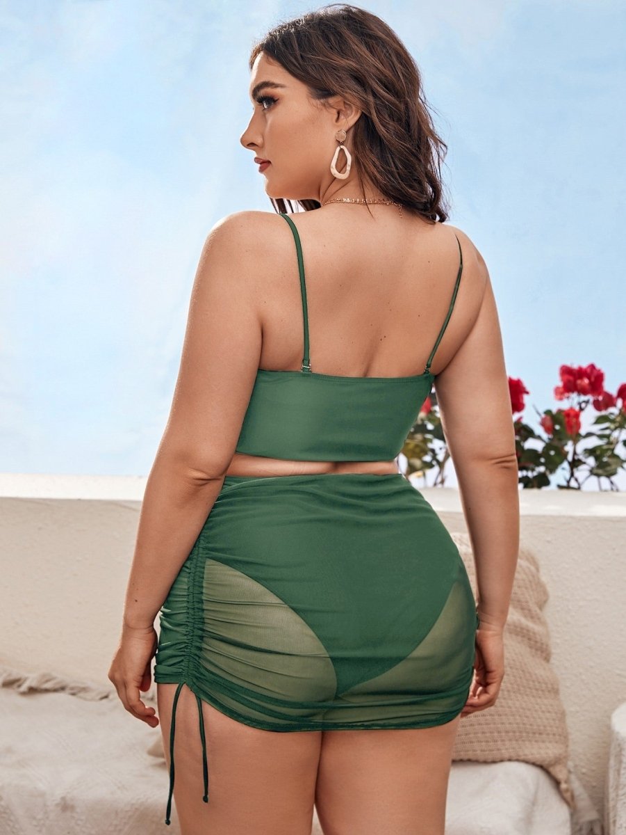 Pure Color Mesh Bikini Three - piece Set For Women - AmiraMart