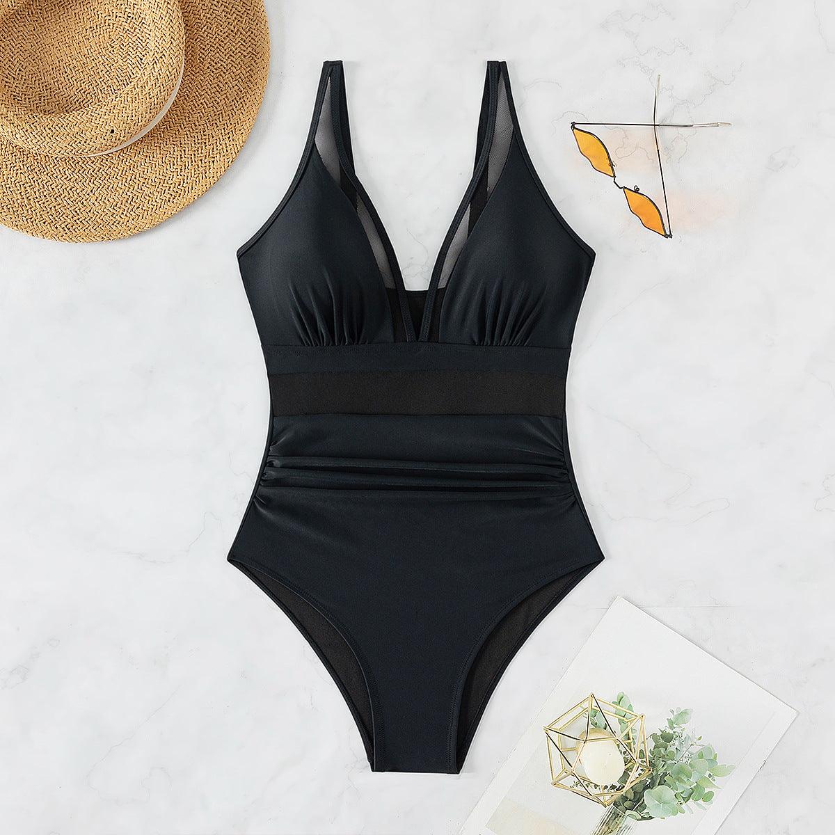 Pure Color Mesh Halter Bikini - AmiraMart