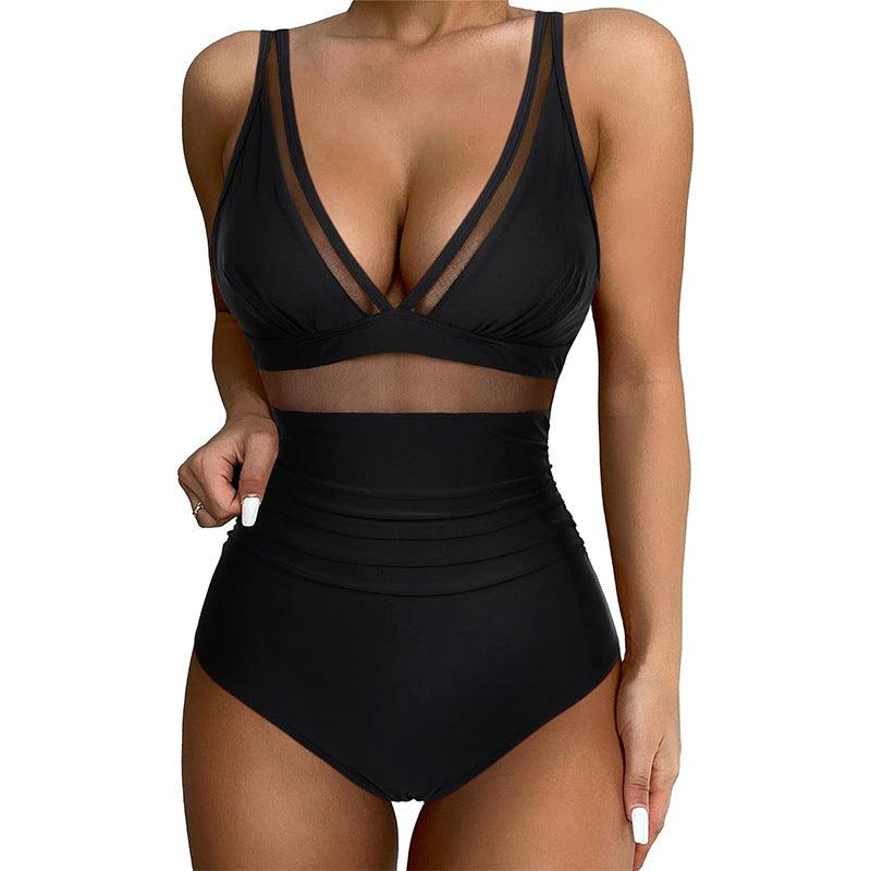 Pure Color Mesh Halter Bikini - AmiraMart