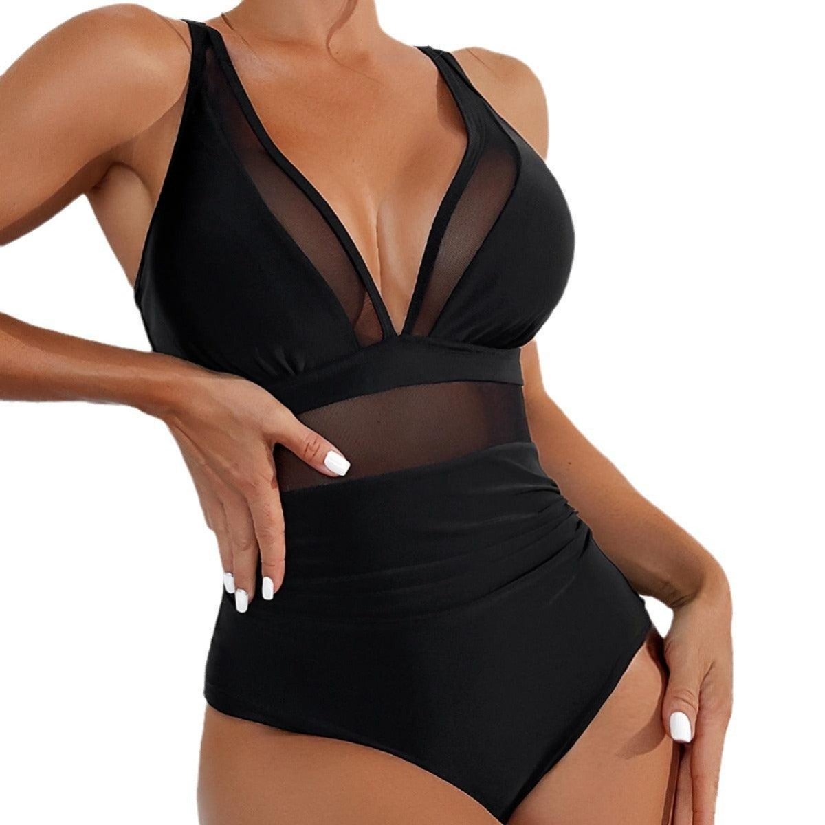 Pure Color Mesh Halter Bikini - AmiraMart