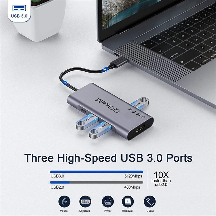QGeeM 7 - in - 1 Type - C Hub – Multi - Port Adapter - AmiraMart