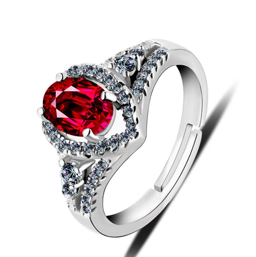 Red corundum artificial diamond ring - AmiraMart