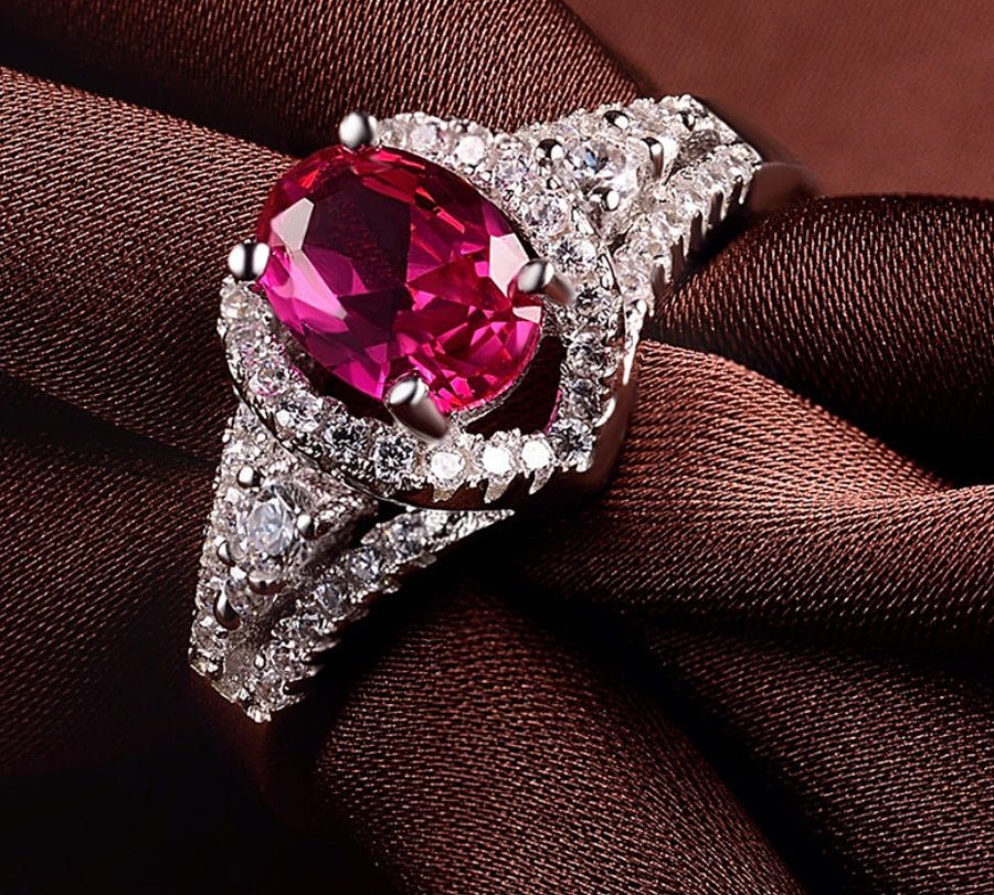 Red corundum artificial diamond ring - AmiraMart