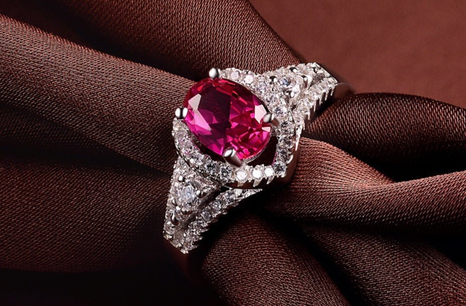 Red corundum artificial diamond ring - AmiraMart