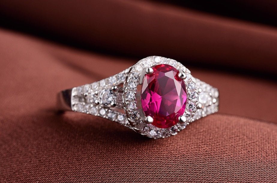 Red corundum artificial diamond ring - AmiraMart