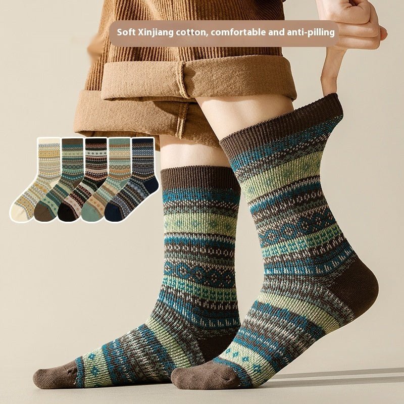 Retro Ethnic Style Rhombus Mid - calf Socks - AmiraMart