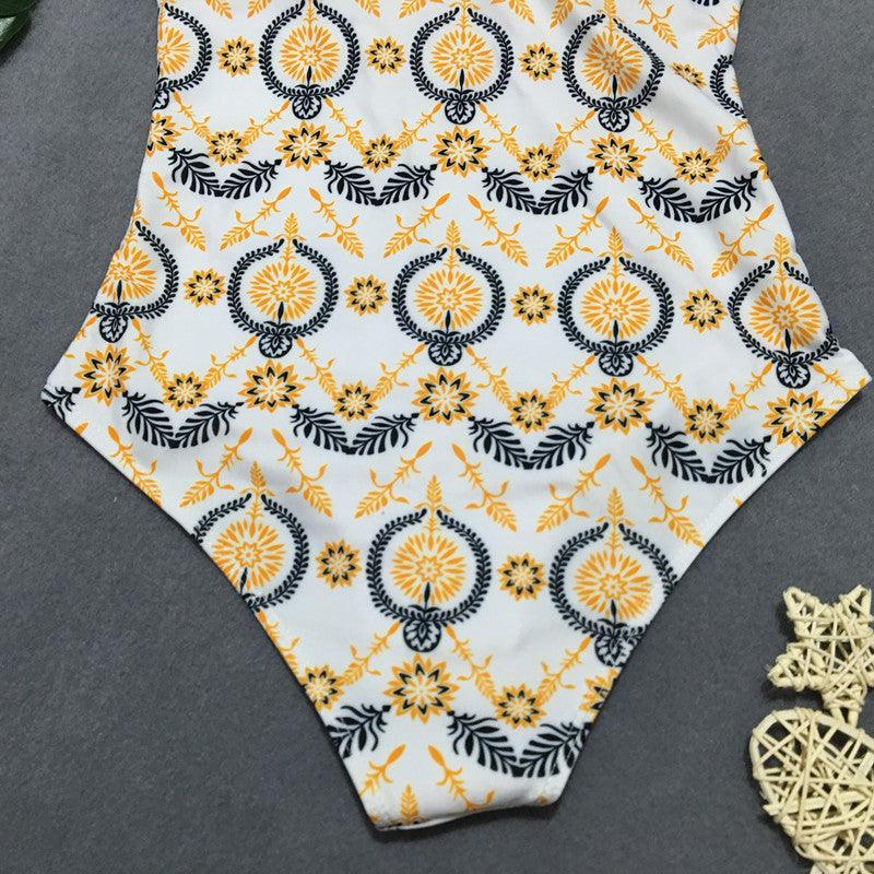 Retro print bikini one - piece swimsuit - AmiraMart