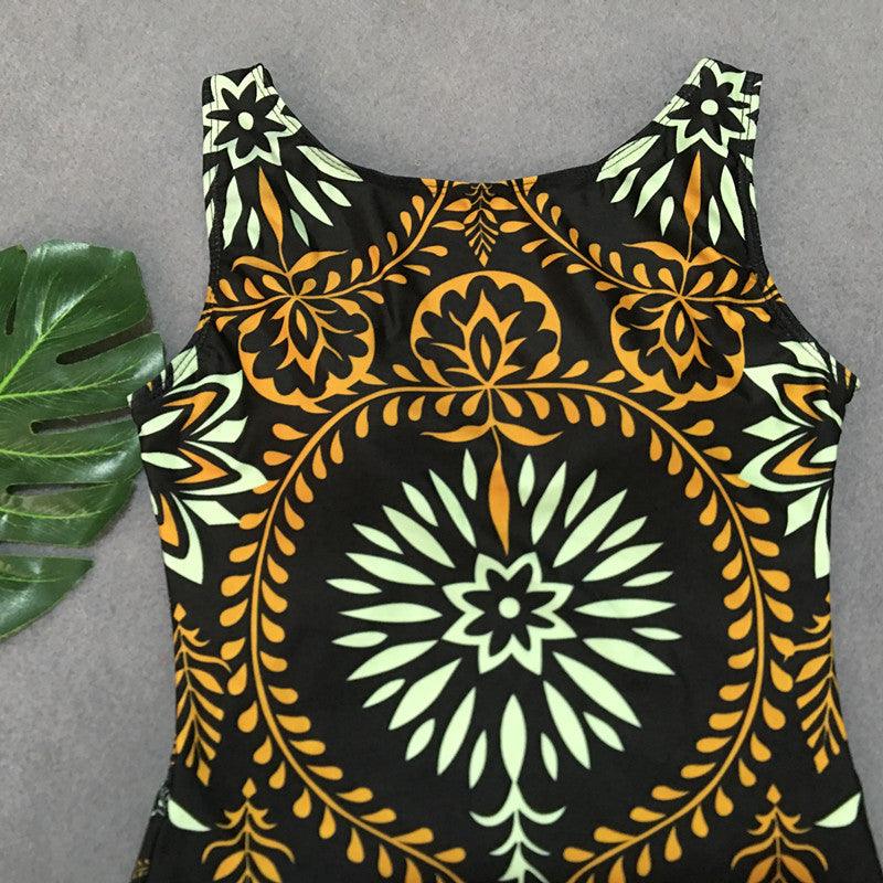 Retro print bikini one - piece swimsuit - AmiraMart