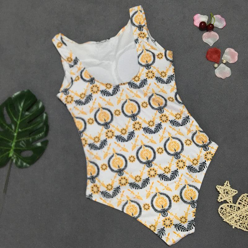 Retro print bikini one - piece swimsuit - AmiraMart
