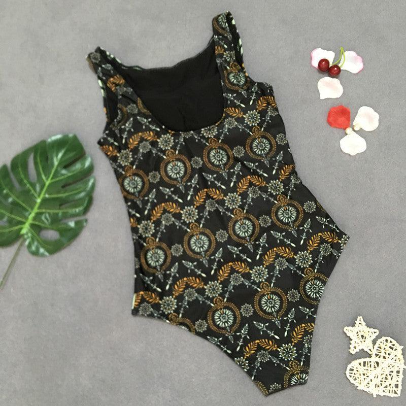 Retro print bikini one - piece swimsuit - AmiraMart