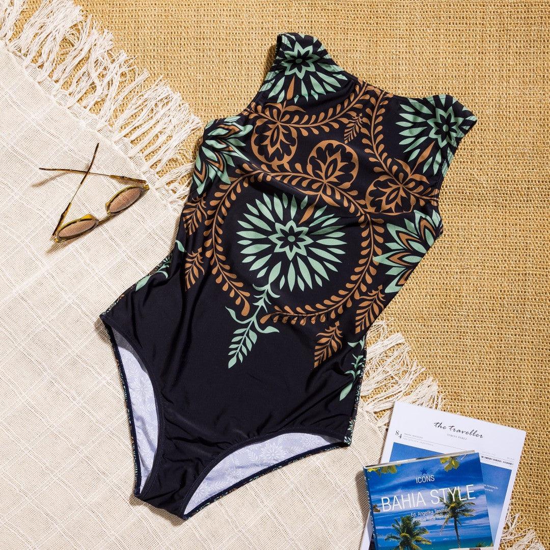 Retro print bikini one - piece swimsuit - AmiraMart