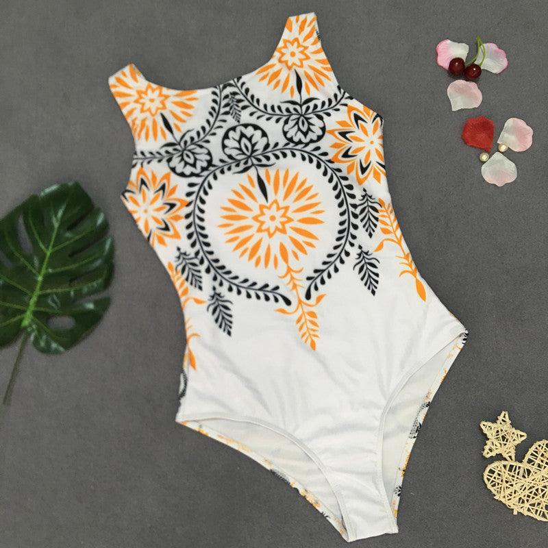 Retro print bikini one - piece swimsuit - AmiraMart