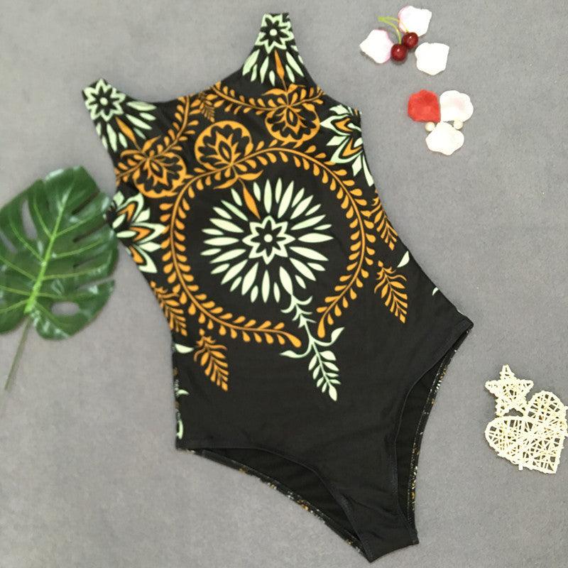 Retro print bikini one - piece swimsuit - AmiraMart
