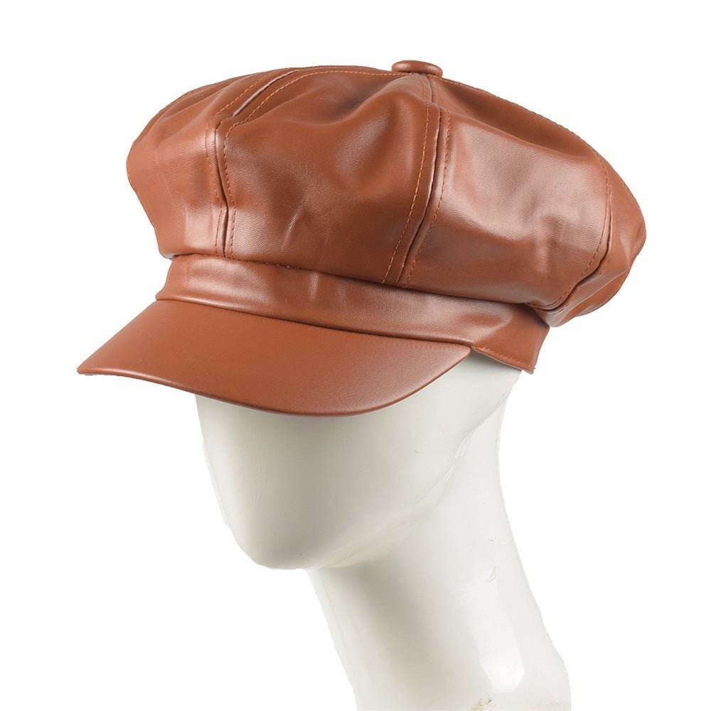 Retro PU Leather Beret - AmiraMart