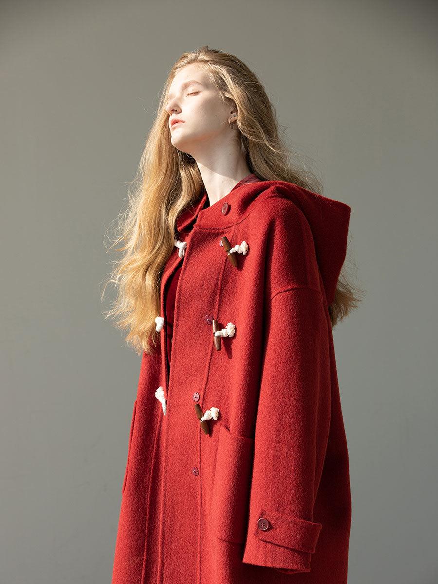 Retro Red Wool Double Faced Woolen Coat Women - AmiraMart