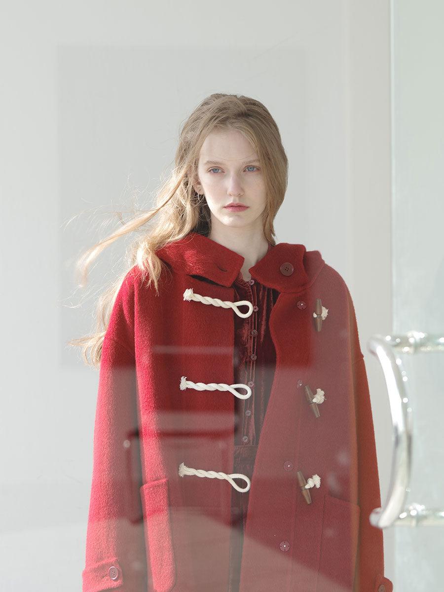 Retro Red Wool Double Faced Woolen Coat Women - AmiraMart