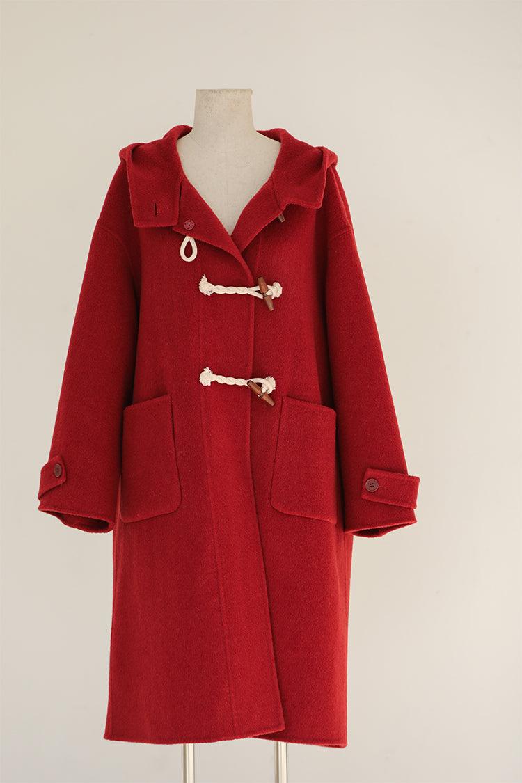 Retro Red Wool Double Faced Woolen Coat Women - AmiraMart