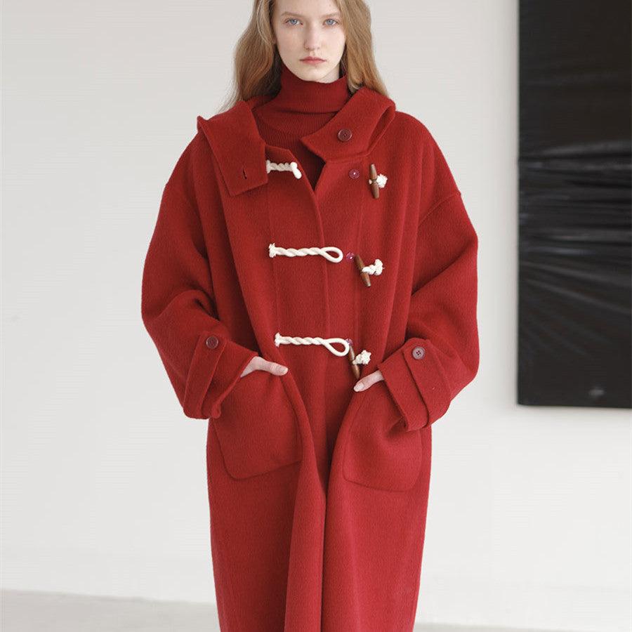 Retro Red Wool Double Faced Woolen Coat Women - AmiraMart