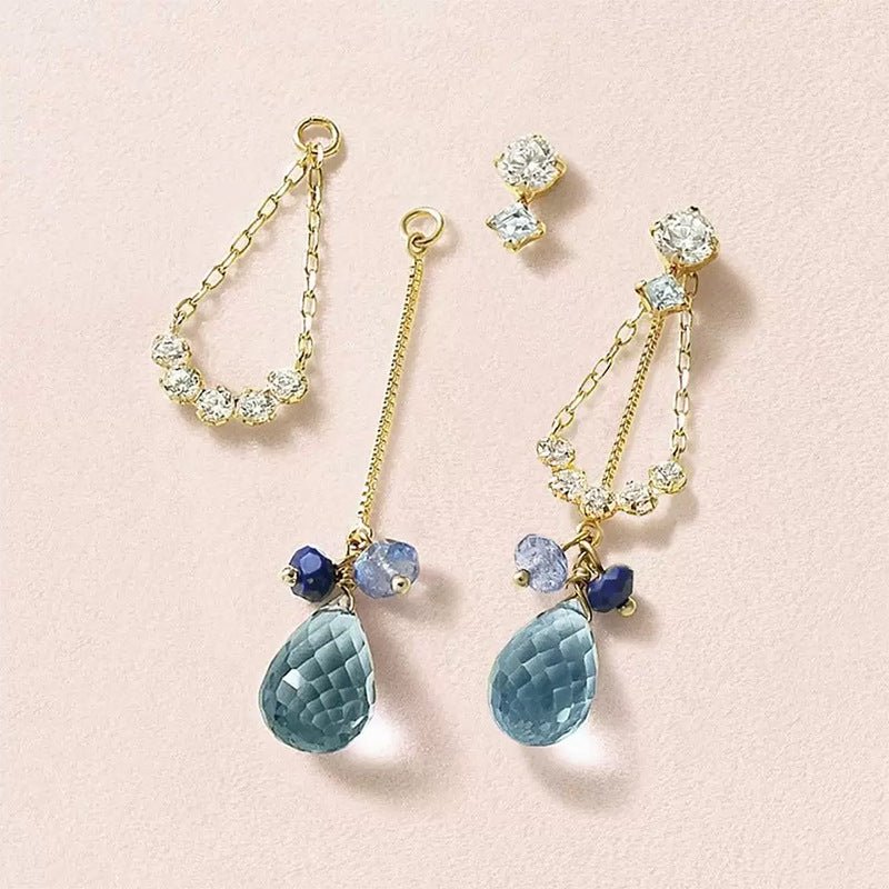 S925 Silver 14K Gold Lapis Lazuli & Zirconium Earrings - AmiraMart