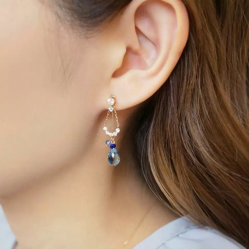 S925 Silver 14K Gold Lapis Lazuli & Zirconium Earrings - AmiraMart