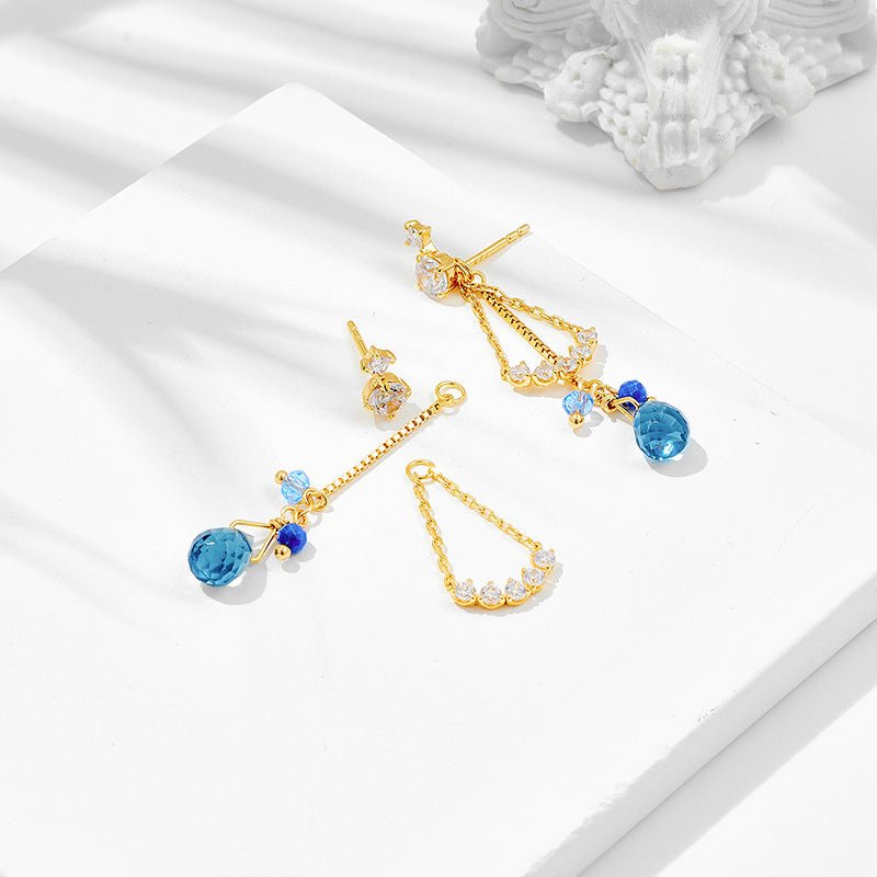 S925 Silver 14K Gold Lapis Lazuli & Zirconium Earrings - AmiraMart