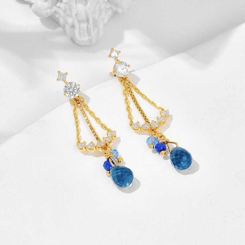 S925 Silver 14K Gold Lapis Lazuli & Zirconium Earrings - AmiraMart