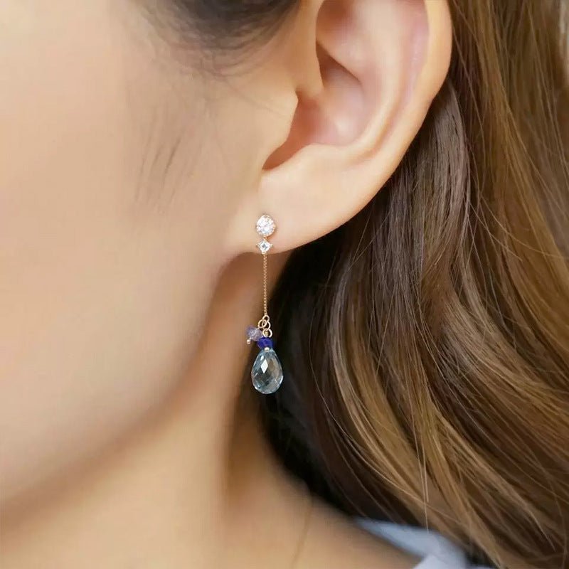 S925 Silver 14K Gold Lapis Lazuli & Zirconium Earrings - AmiraMart