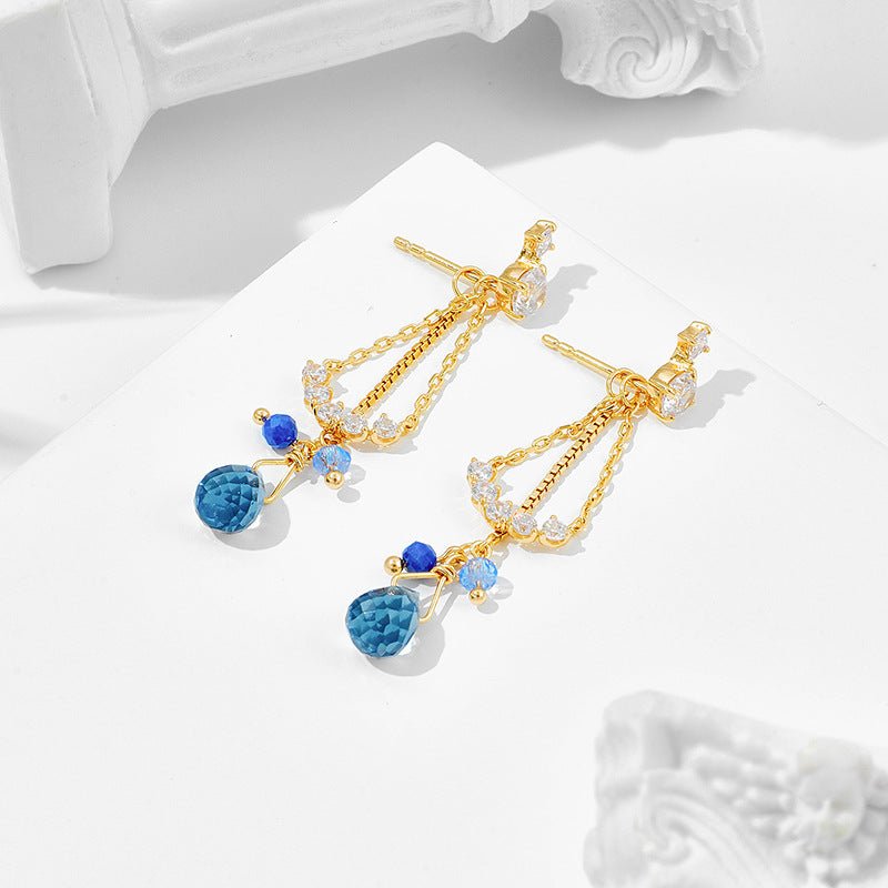 S925 Silver 14K Gold Lapis Lazuli & Zirconium Earrings - AmiraMart