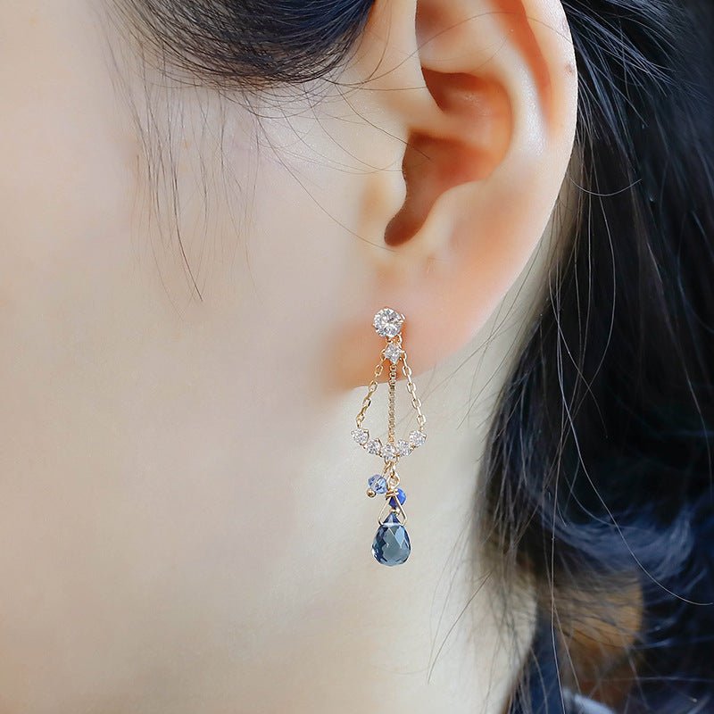S925 Silver 14K Gold Lapis Lazuli & Zirconium Earrings - AmiraMart