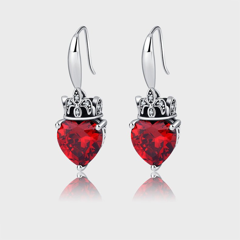 S925 Silver Crown Peach Heart Vintage Earrings - AmiraMart