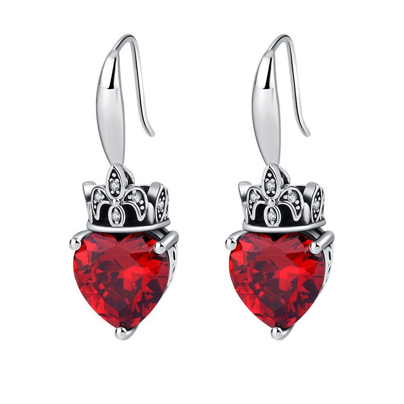 S925 Silver Crown Peach Heart Vintage Earrings - AmiraMart