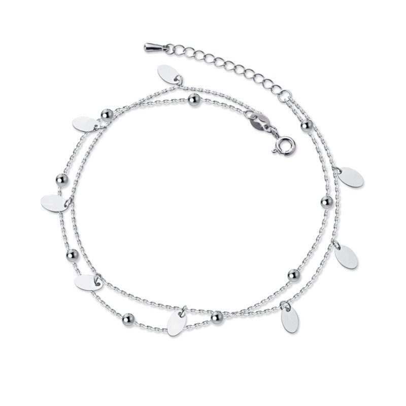 S925 Silver Double - Layer Bead Anklet - AmiraMart