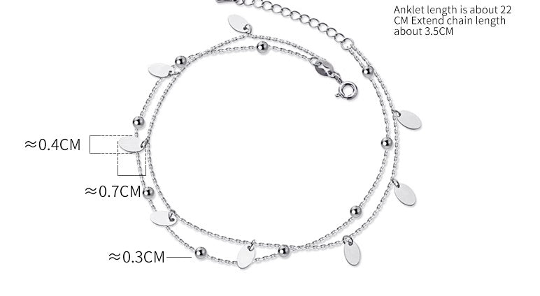 S925 Silver Double - Layer Bead Anklet - AmiraMart