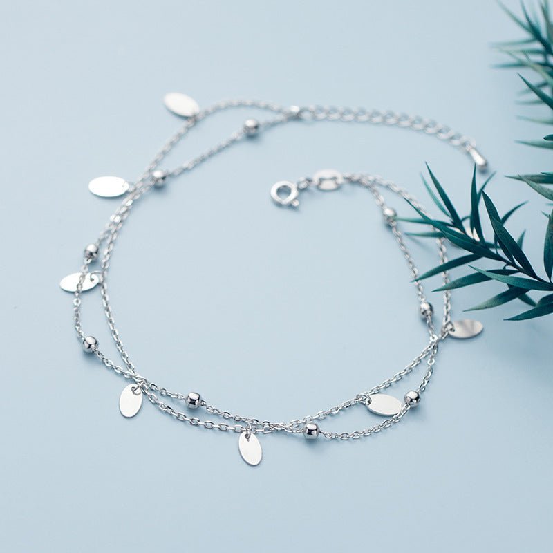 S925 Silver Double - Layer Bead Anklet - AmiraMart