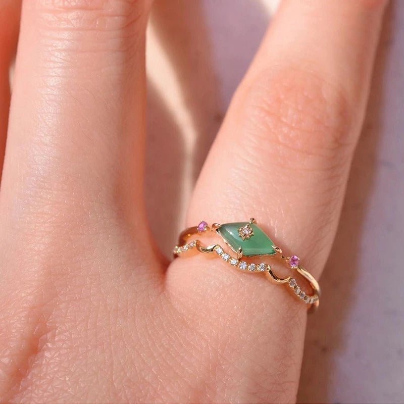 S925 Silver Green Chalcedony Ring - AmiraMart