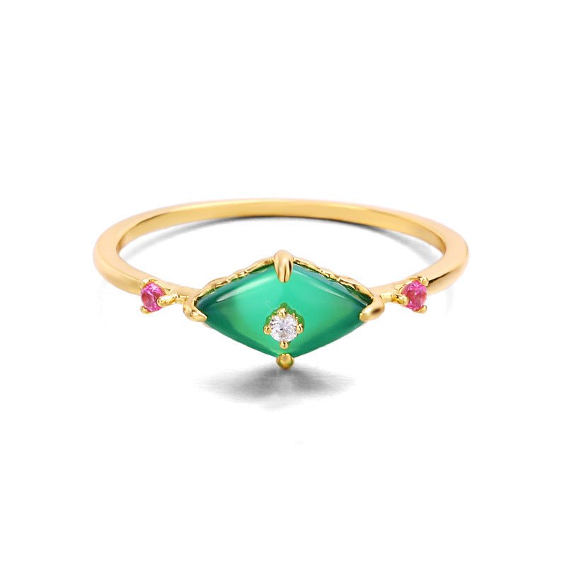 S925 Silver Green Chalcedony Ring - AmiraMart