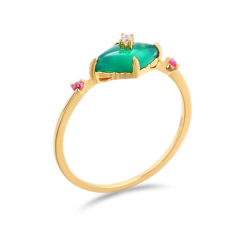 S925 Silver Green Chalcedony Ring - AmiraMart