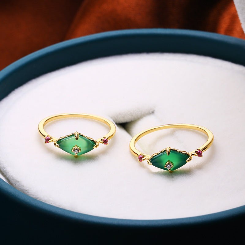 S925 Silver Green Chalcedony Ring - AmiraMart