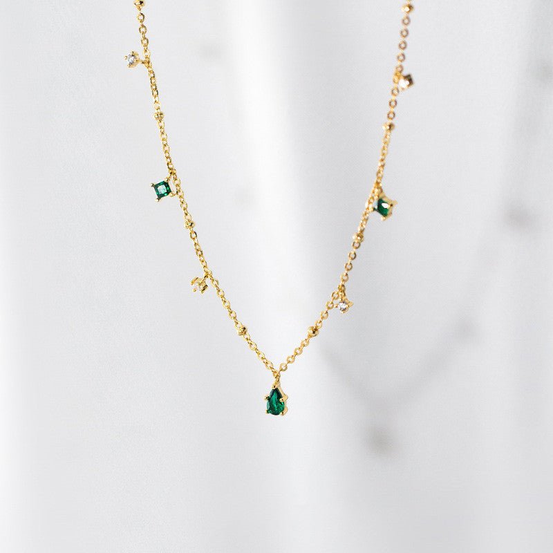 S925 Silver Green Diamond Water Drop Necklace - AmiraMart