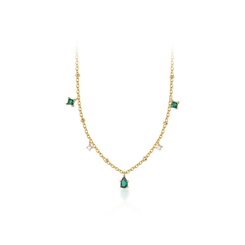 S925 Silver Green Diamond Water Drop Necklace - AmiraMart