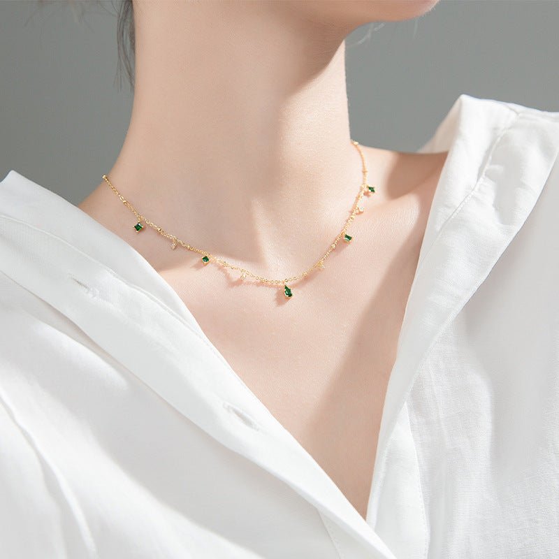 S925 Silver Green Diamond Water Drop Necklace - AmiraMart
