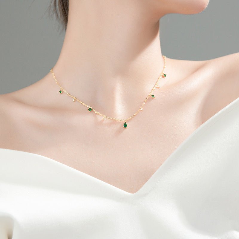S925 Silver Green Diamond Water Drop Necklace - AmiraMart