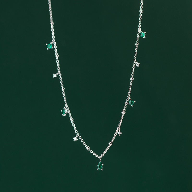 S925 Silver Green Diamond Water Drop Necklace - AmiraMart